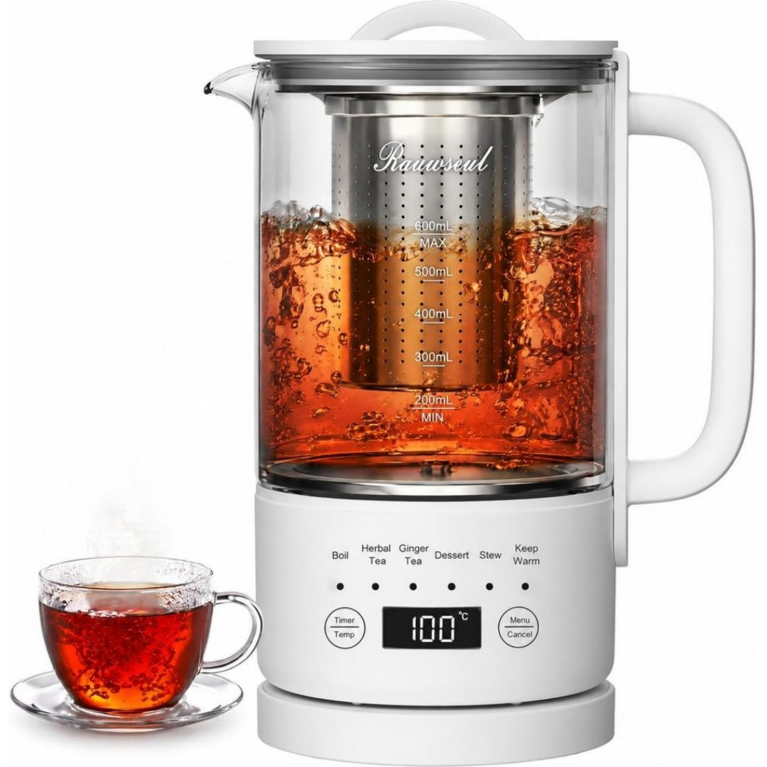 Bouilloire electrique en verre trempe 1200 w 1.5 l blanc